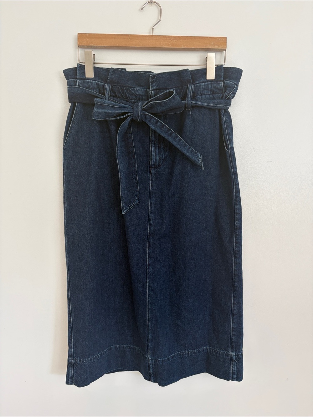 Boden Dark Blue Paperbag Waist Denim Skirt with Belt Sise 12